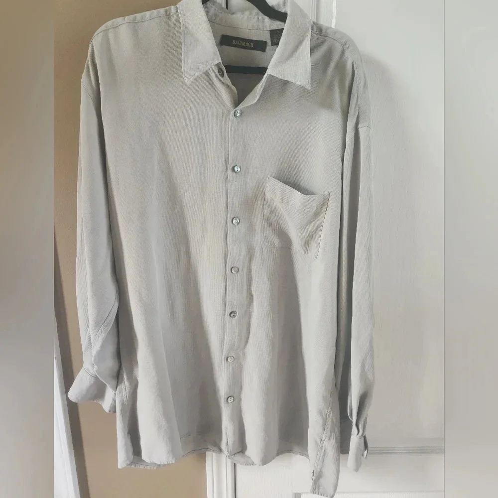 Men's XXL Cream‎ Bachrach Silk Long Sleeve Button Up.